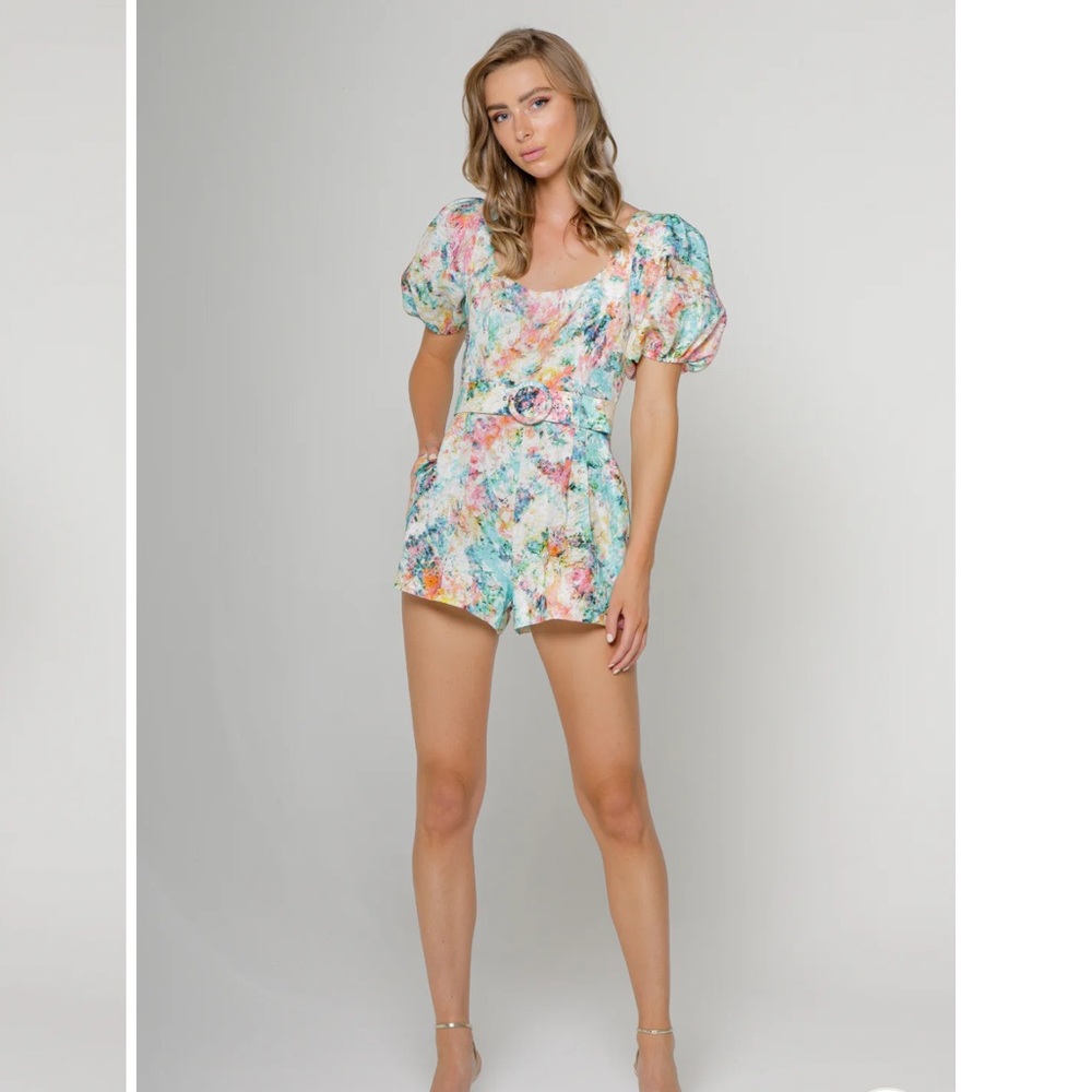 Lavender Brown Linen Romper size XS NWT